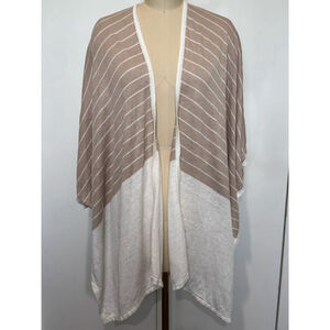 Women's Garnet Hill Beige White Striped Linen open front cardigan Poncho OS